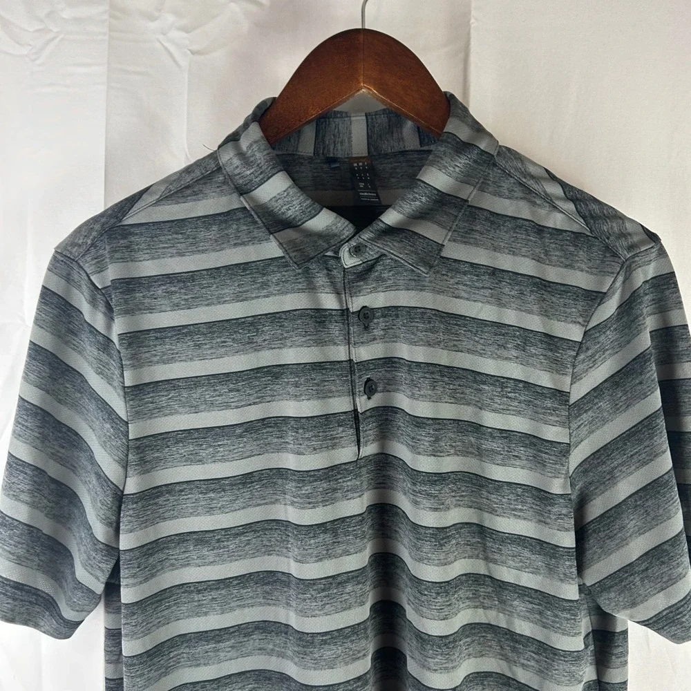 Adidas‎ Polo Shirt Mens Medium Grey Striped Athletic Golf Short Sleeve HR7981